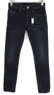 DIESEL vyriški džinsai W28/L32 Thommer 069GM aptempti, tamsiai mėlyni, plėšyti, tamprūs. 