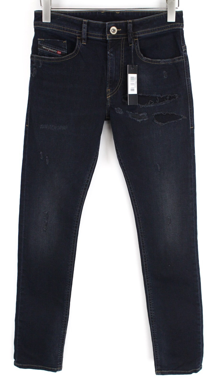 DIESEL vyriški džinsai W28/L32 Thommer 069GM aptempti, tamsiai mėlyni, plėšyti, tamprūs. 