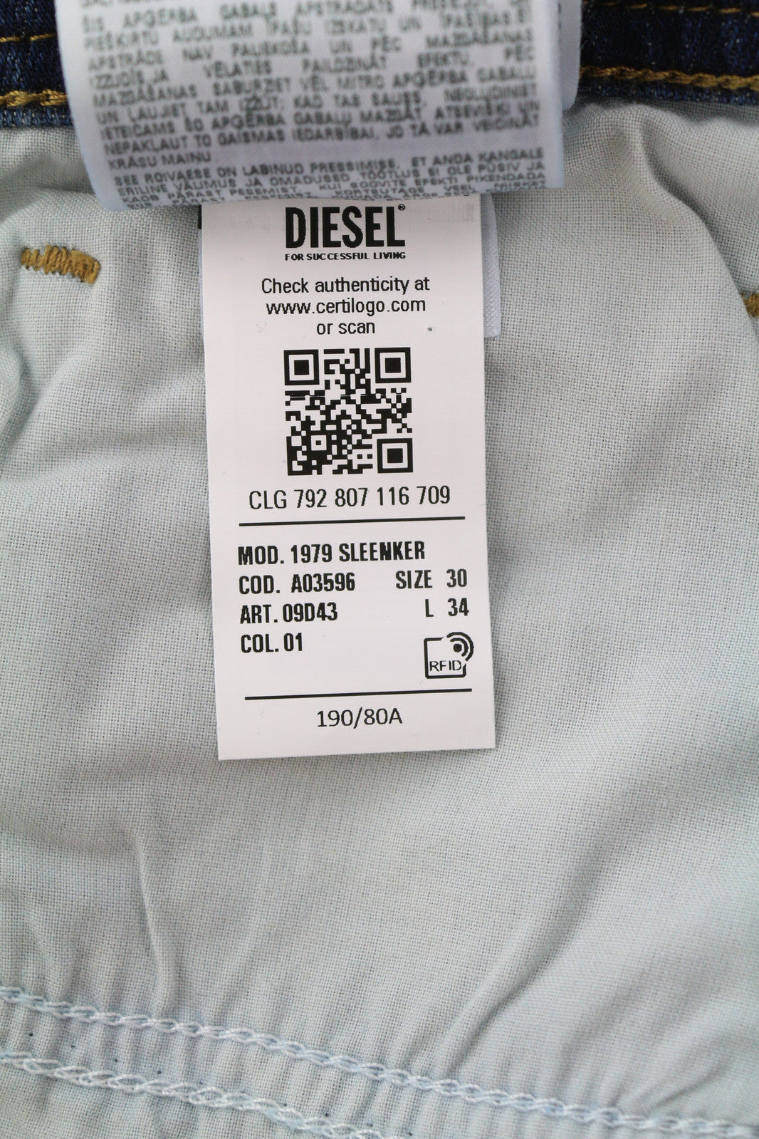 DIESEL 1979 Sleenker 09D43 Men Jeans W30/L34 Skinny Fit Low Waist Skinny RRP€150