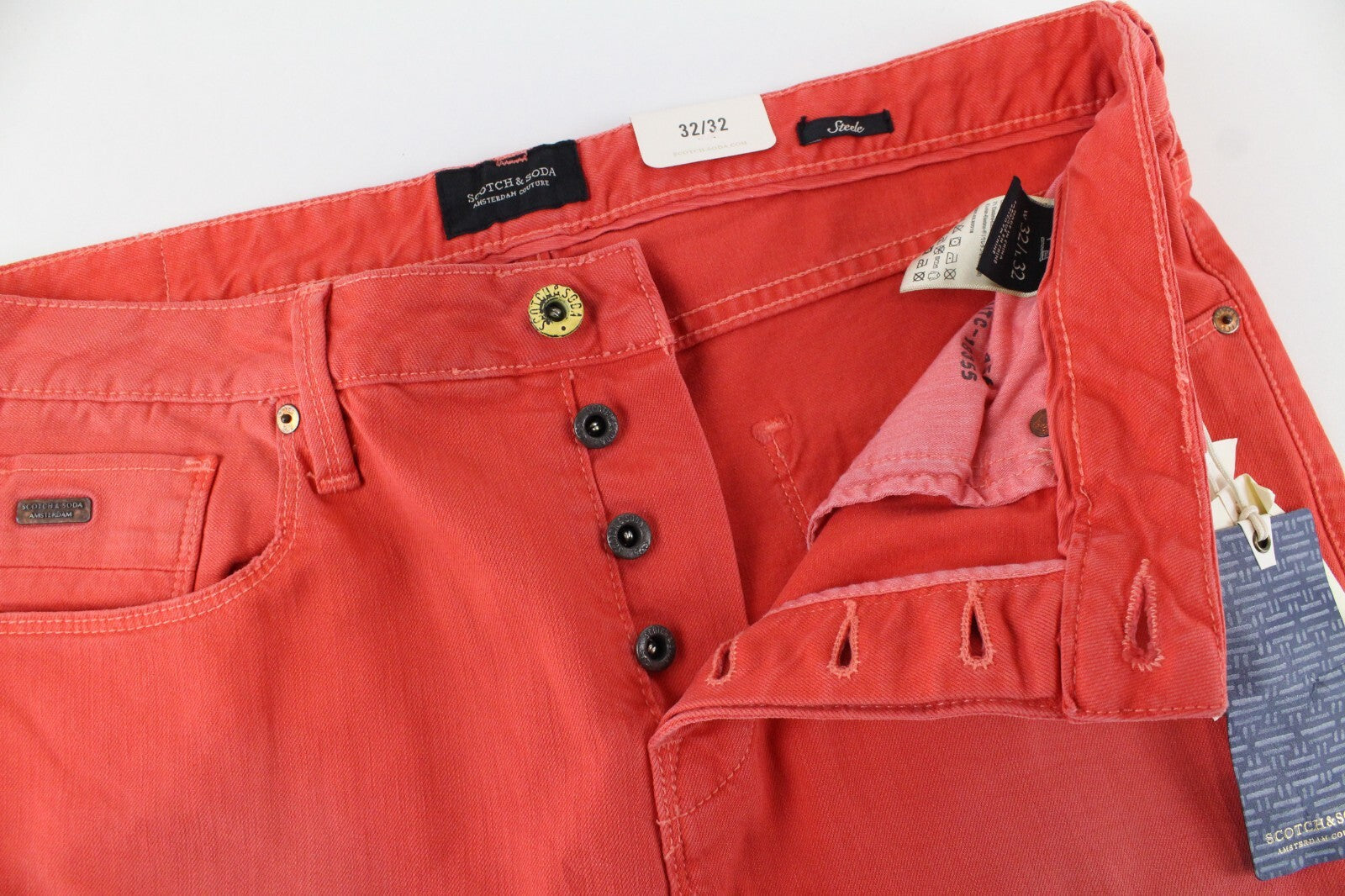 SCOTCH & SODA Men Jeans W32/L32 Steele Super Slim Fit Red Washed Buttoned Dyed