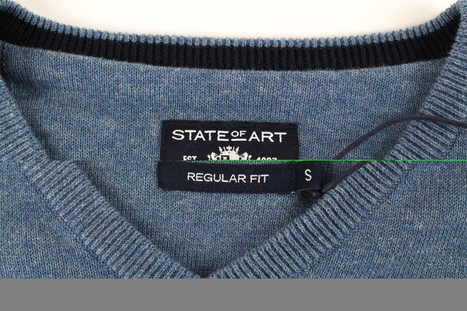 STATE OF ART Men Sweatshirt S Blue Cotton Long Sleeve Knitted Pullover