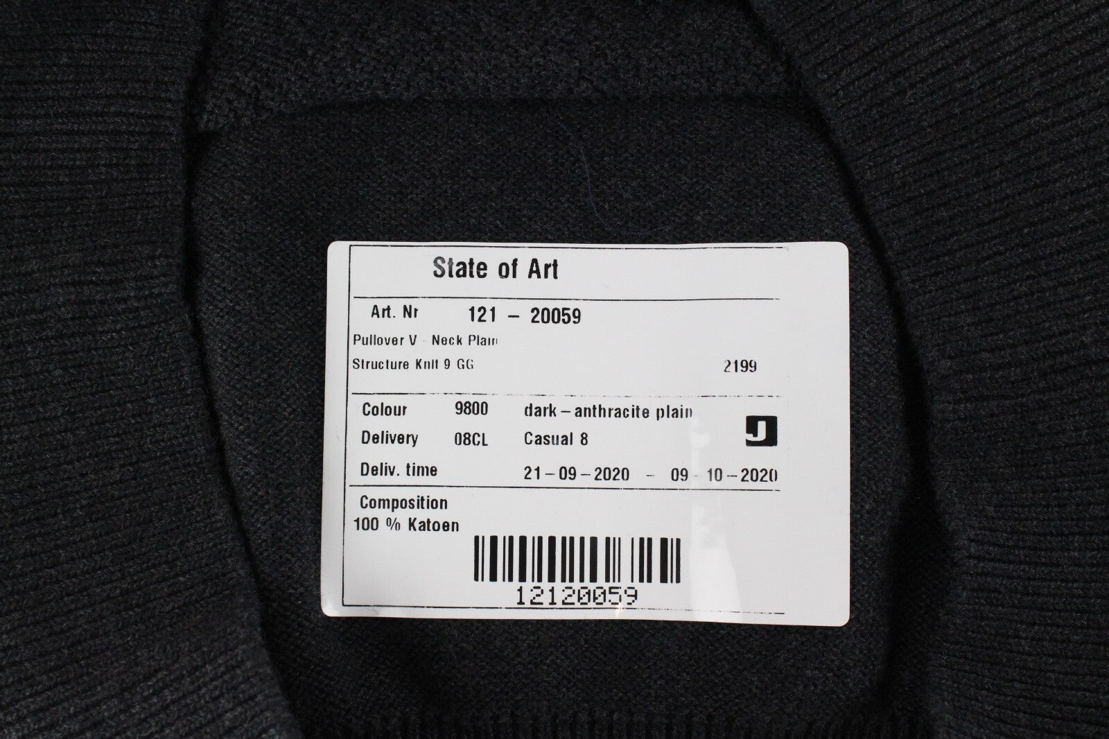 STATE OF ART Men Sweatshirt L Grey Cotton Long Sleeve Knitted Pullover