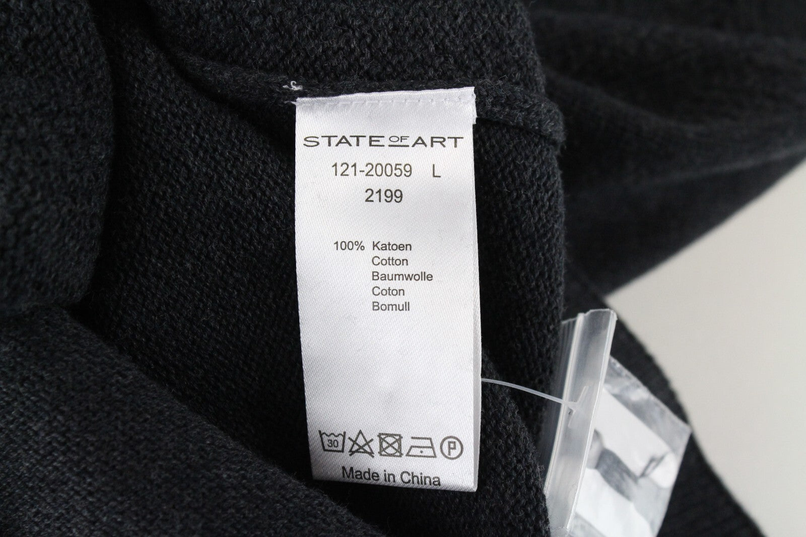 STATE OF ART Men Sweatshirt L Grey Cotton Long Sleeve Knitted Pullover