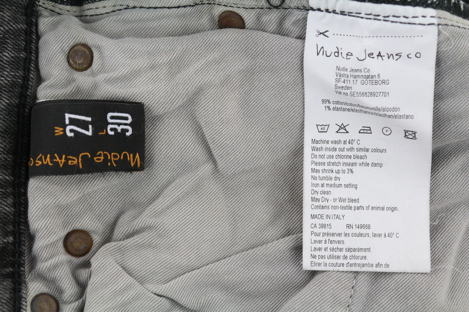 NUDIE JEANS Pipe Led Womens Jeans W27/L30 Skinny Stretch Grey Marble 5-Pocket