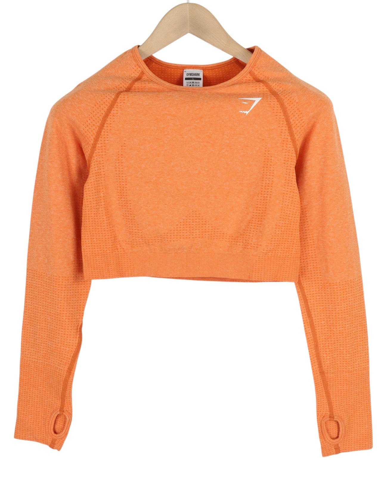GYMSHARK Vital Women T-Shirt L Long Sleeve Cropped Thumb Holes Seamless Orange