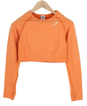 GYMSHARK Vital Women T-Shirt L Long Sleeve Cropped Thumb Holes Seamless Orange