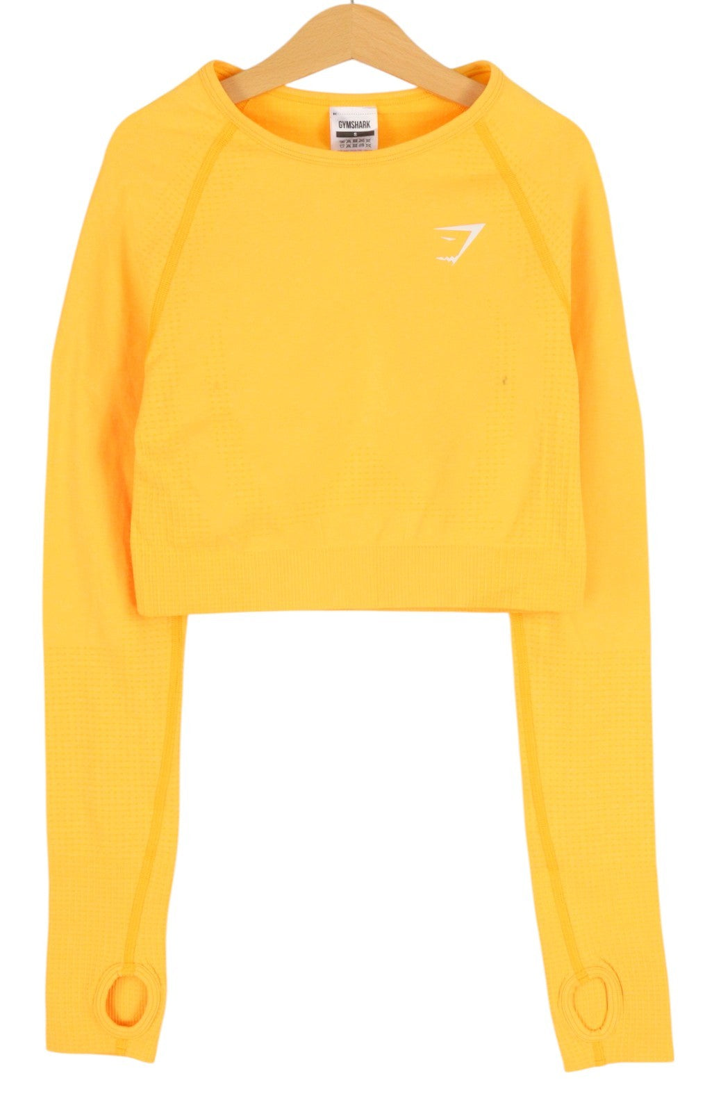 GYMSHARK Vital Women T-Shirt S Long Sleeve Cropped Thumb Holes Seamless Yellow