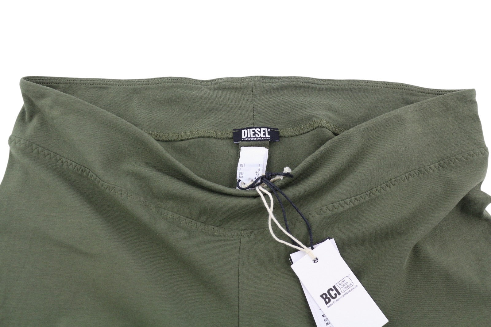 DIESEL Uflb-Faustmesh Women Shorts L Greem Elastic Waistline Perforated Detail