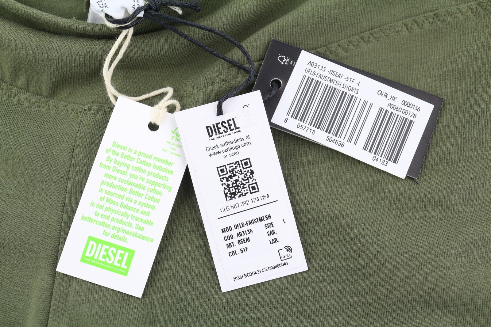 DIESEL Uflb-Faustmesh Women Shorts L Greem Elastic Waistline Perforated Detail