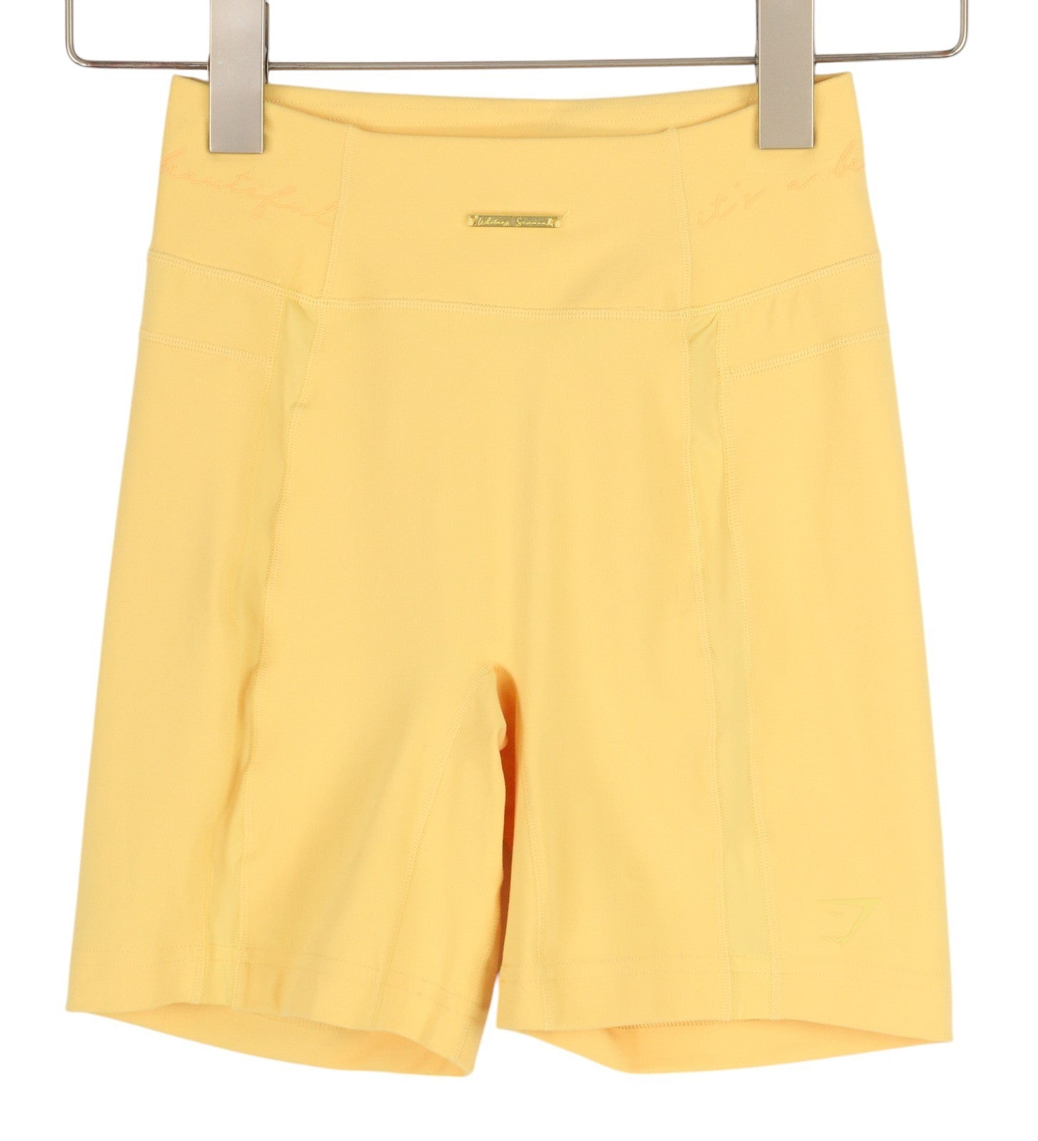 GYMSHARK Whitney Women Shorts S Yellow Cycling High Waist Stretch Sports Logo