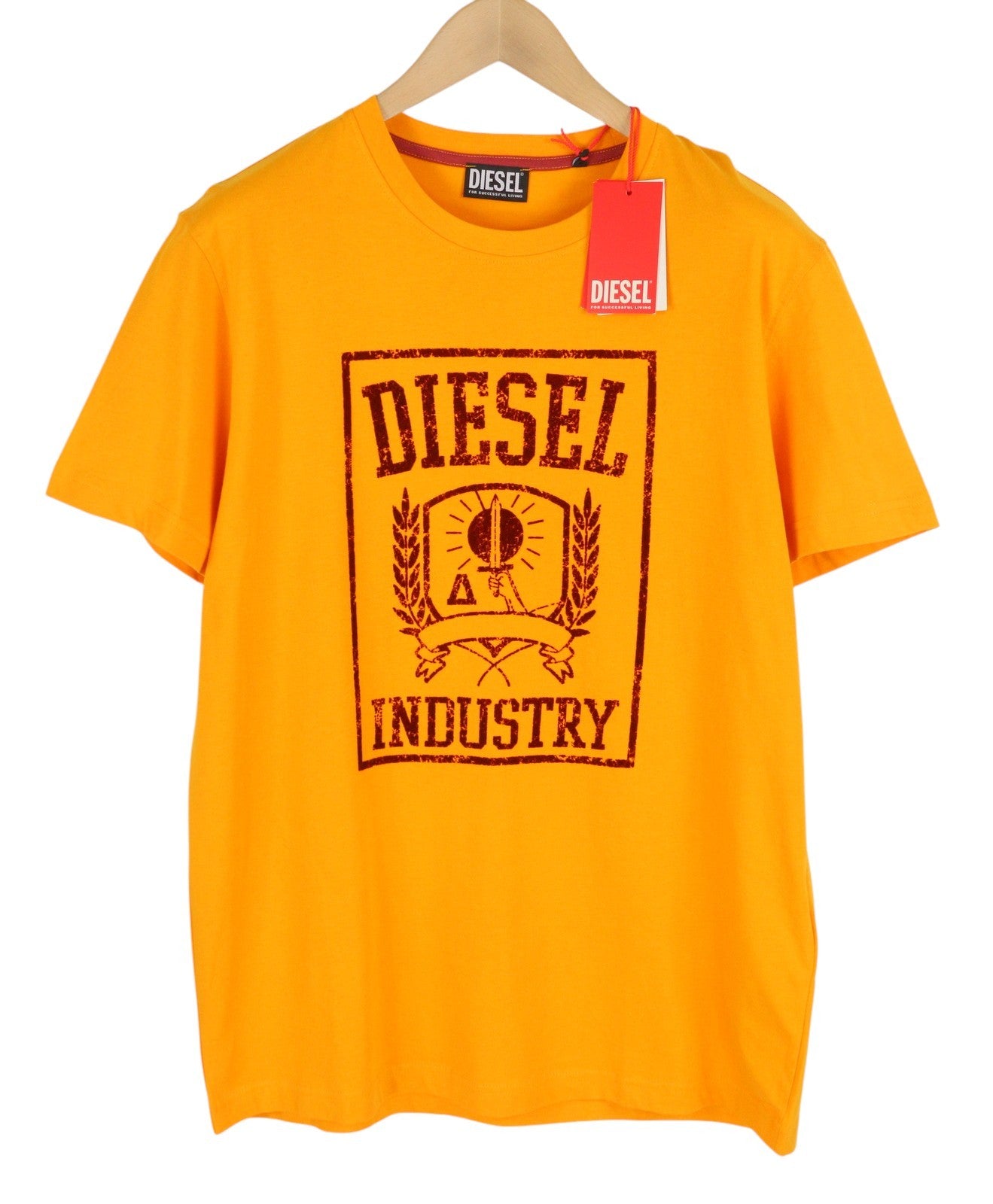DIESEL T-Diegor-E10 Men T-Shirt XL Orange Short Sleeved Crew Neck Tricot Logo