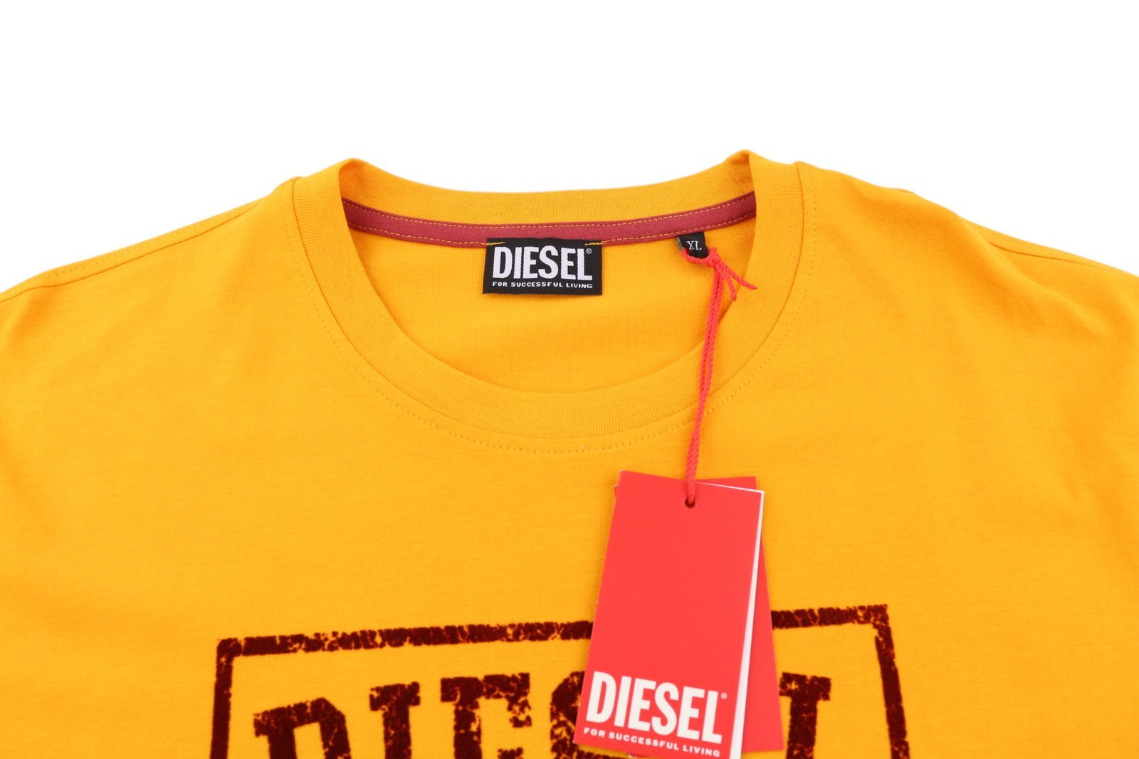 DIESEL T-Diegor-E10 Men T-Shirt XL Orange Short Sleeved Crew Neck Tricot Logo