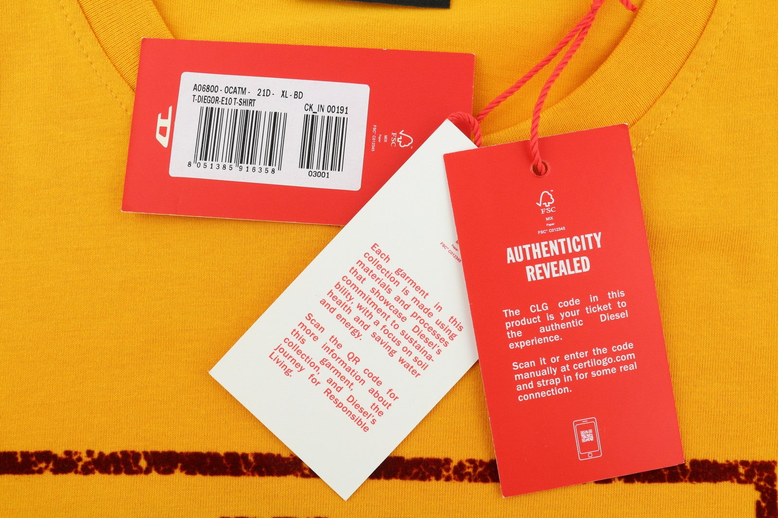 DIESEL T-Diegor-E10 Men T-Shirt XL Orange Short Sleeved Crew Neck Tricot Logo