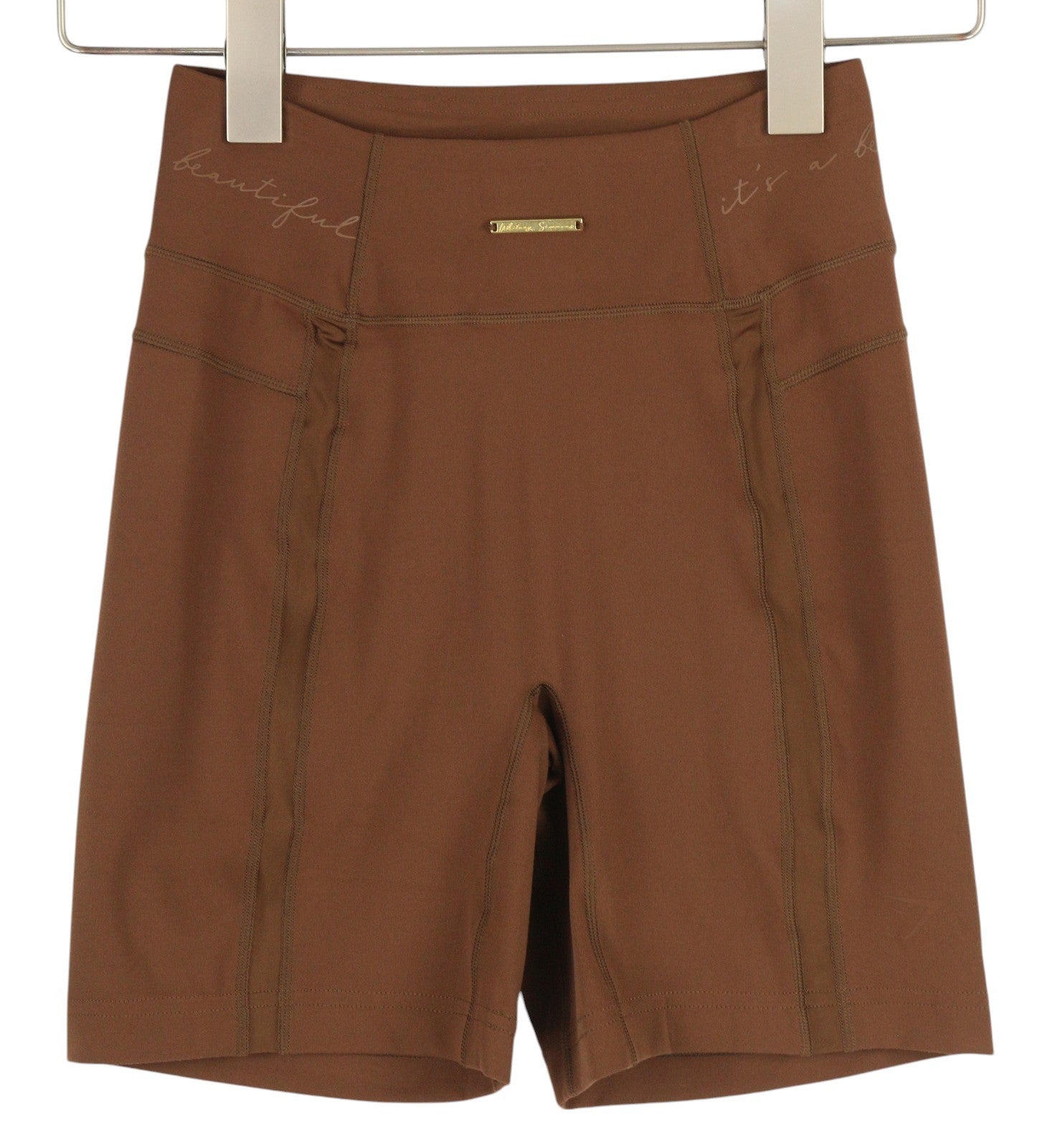 GYMSHARK Whitney Women Shorts S Brown Cycling High Waist Stretch Sports Logo