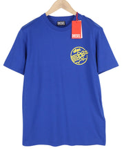 DIESEL T-Diegor-E7 Men T-Shirt L Blue Short Sleeved Crew Neck Logo Print Tricot