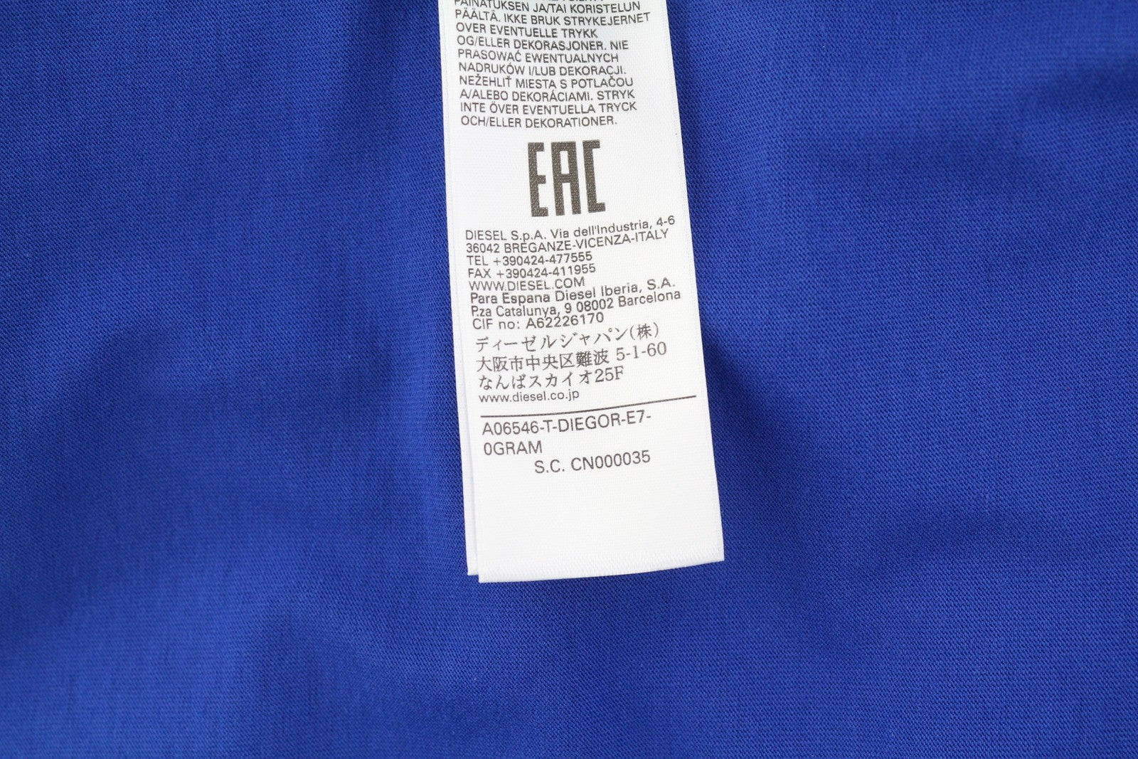 DIESEL T-Diegor-E7 Men T-Shirt L Blue Short Sleeved Crew Neck Logo Print Tricot