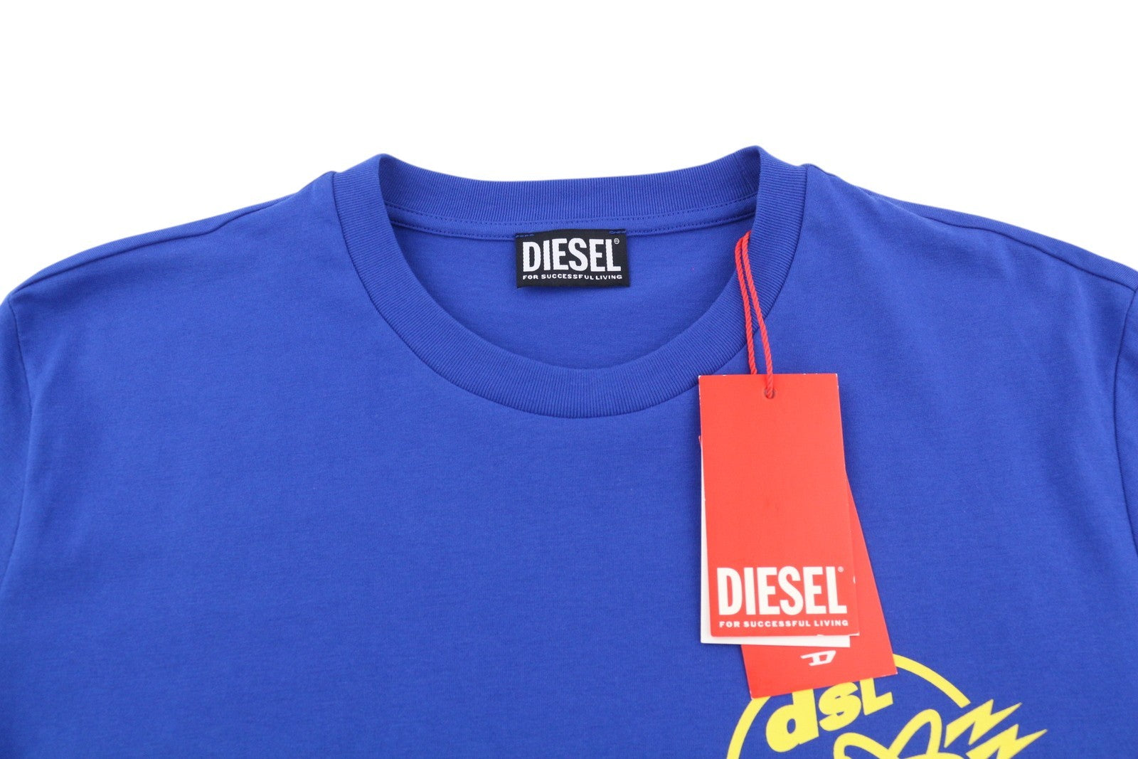 DIESEL T-Diegor-E7 Men T-Shirt L Blue Short Sleeved Crew Neck Logo Print Tricot