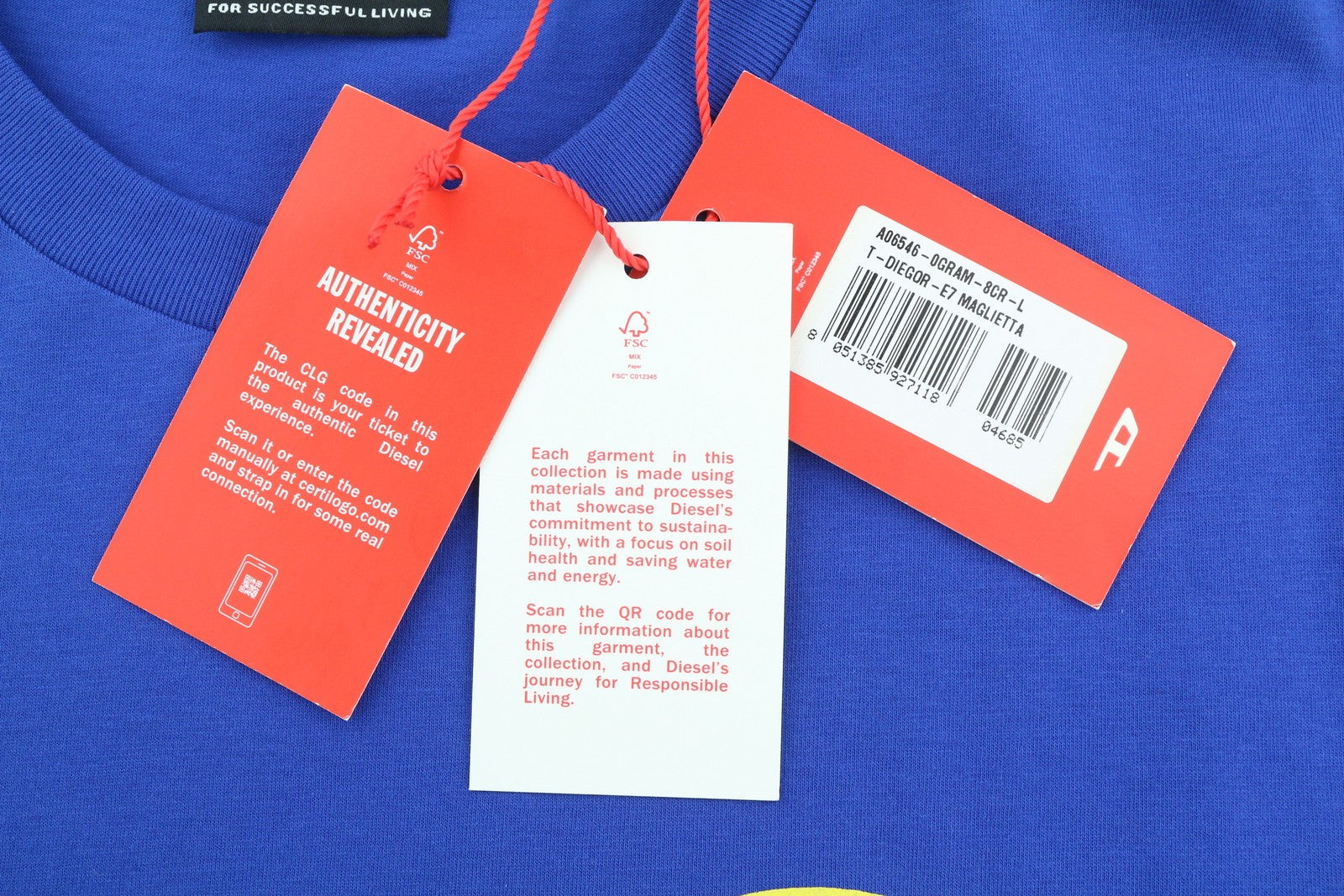 DIESEL T-Diegor-E7 Men T-Shirt L Blue Short Sleeved Crew Neck Logo Print Tricot