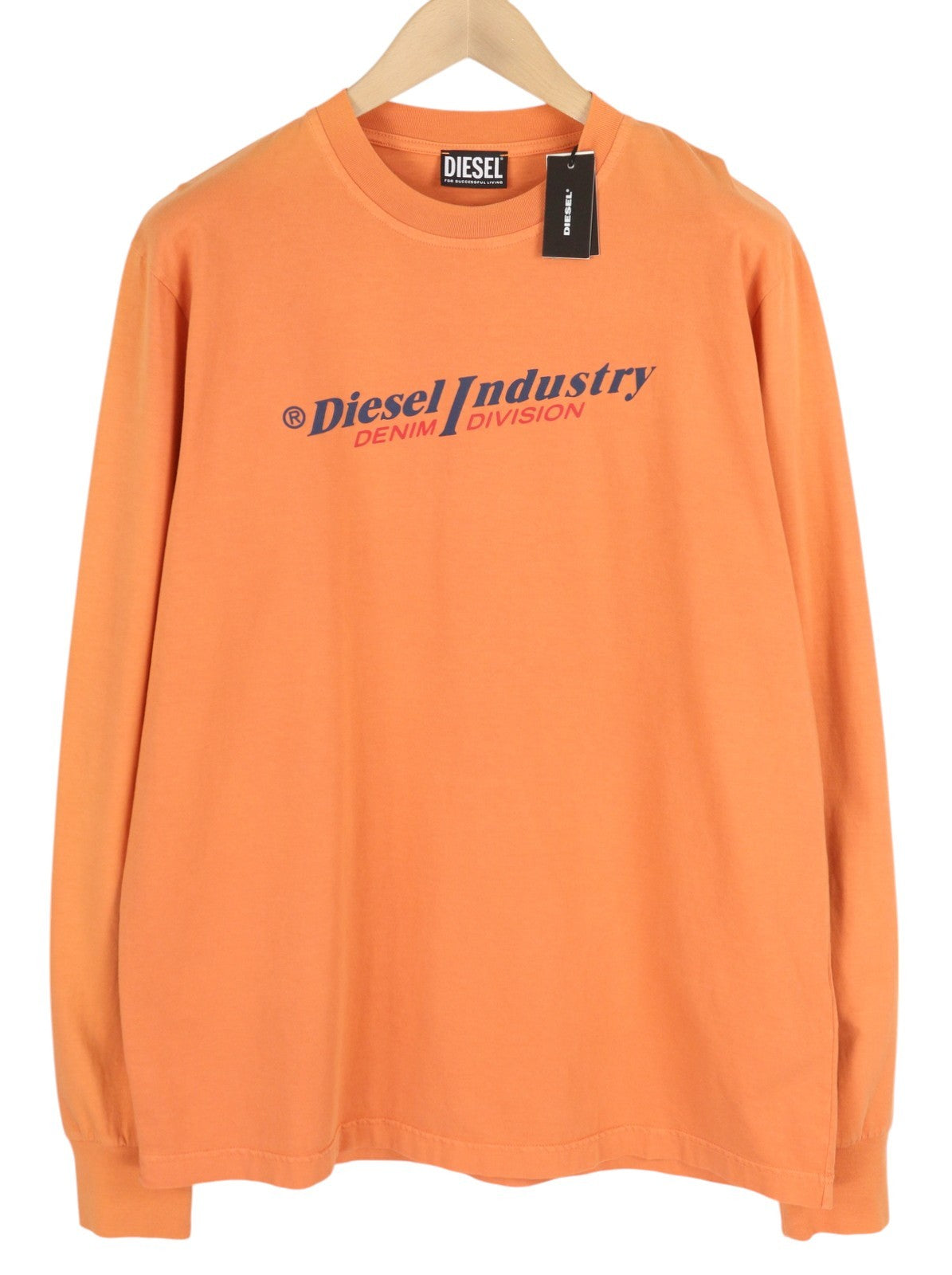 DIESEL T-Just-LS-Ind Men T-Shirt L Orange Long Sleeve Crew Neck Tricot RRP€110