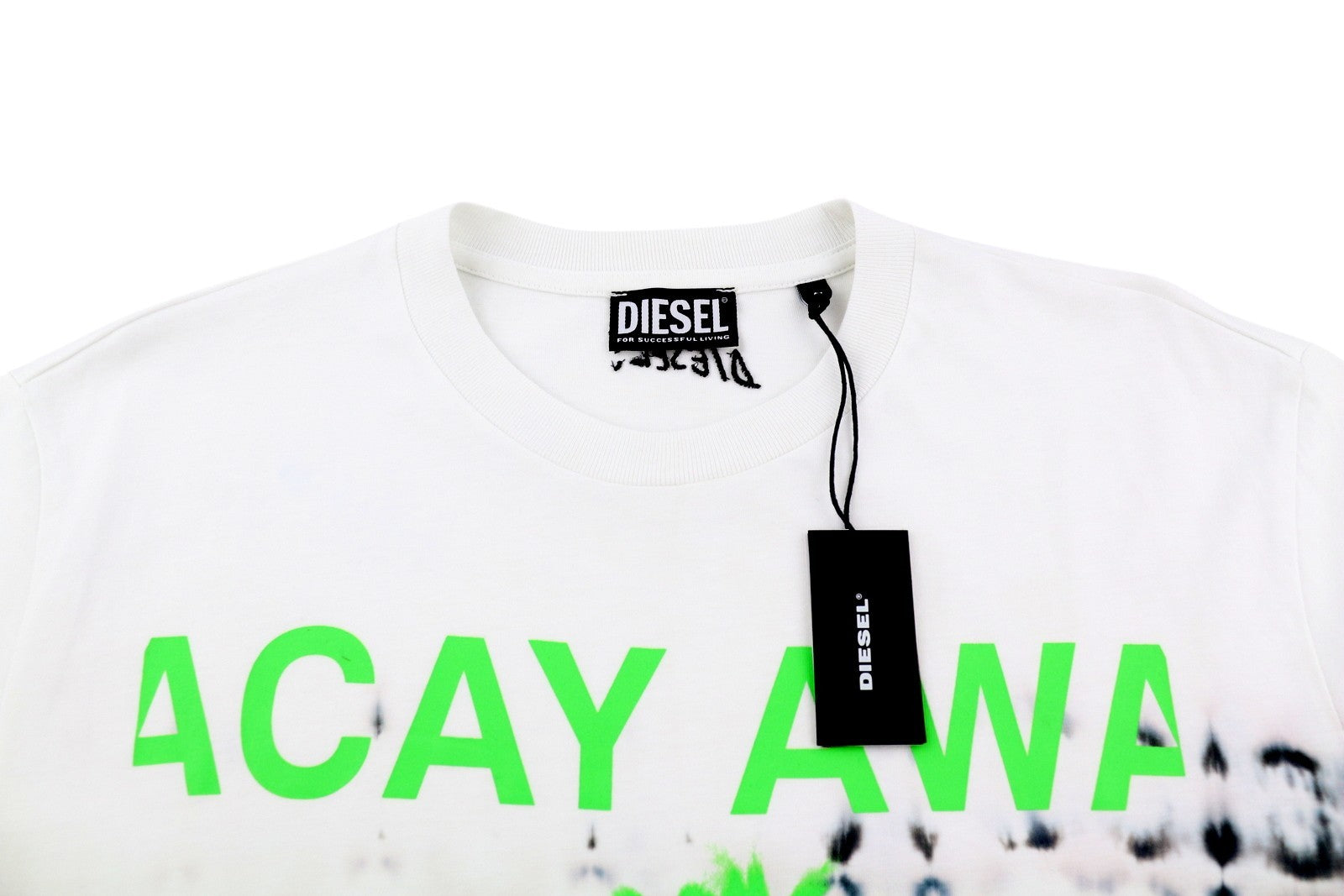 DIESEL T-Just-B51 Men T-Shirt L White Patterned Short Sleeve Crew Neck Logo