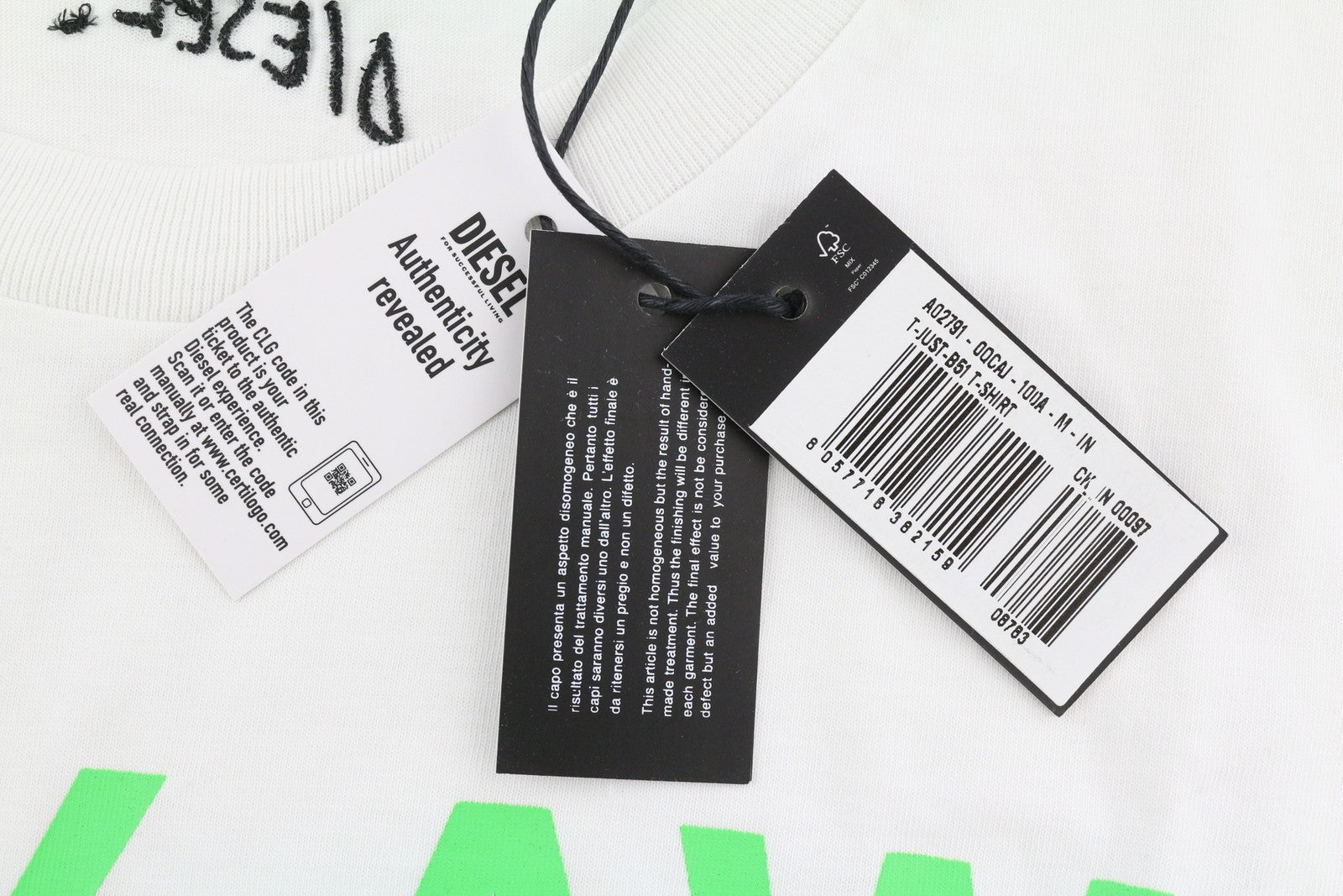 DIESEL T-Just-B51 Men T-Shirt M White Patterned Short Sleeve Crew Neck Logo