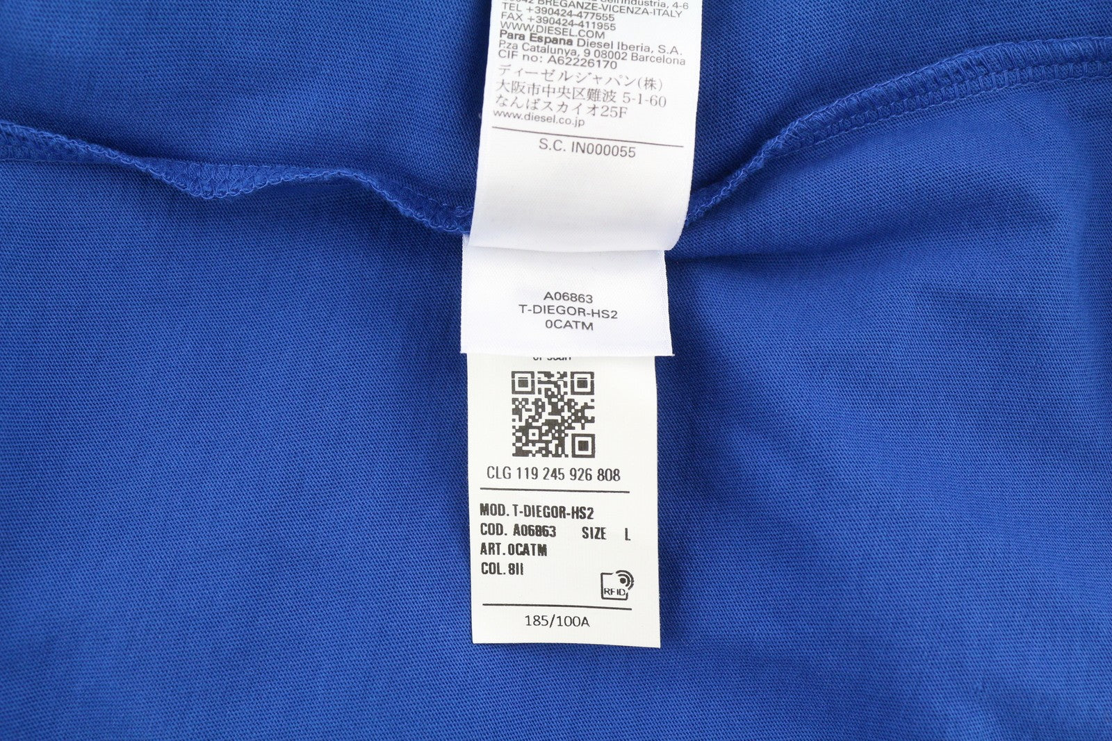 DIESEL T-Diegor-HS2 Men T-Shirt L Blue Short Sleeve Crew Neck Tricot Cotton