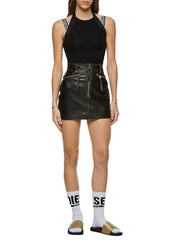 DIESEL L-Emilia Women Skirt W28 Black Cowhide Leather Aged Look Zip Fly RRP€395