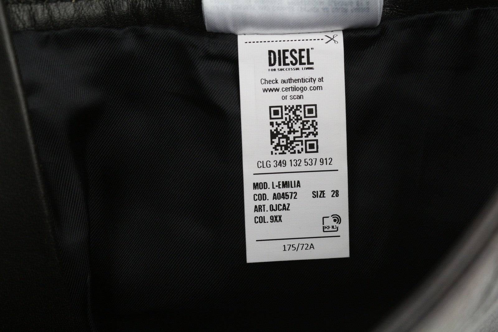 DIESEL L-Emilia Women Skirt W28 Black Cowhide Leather Aged Look Zip Fly RRP€395