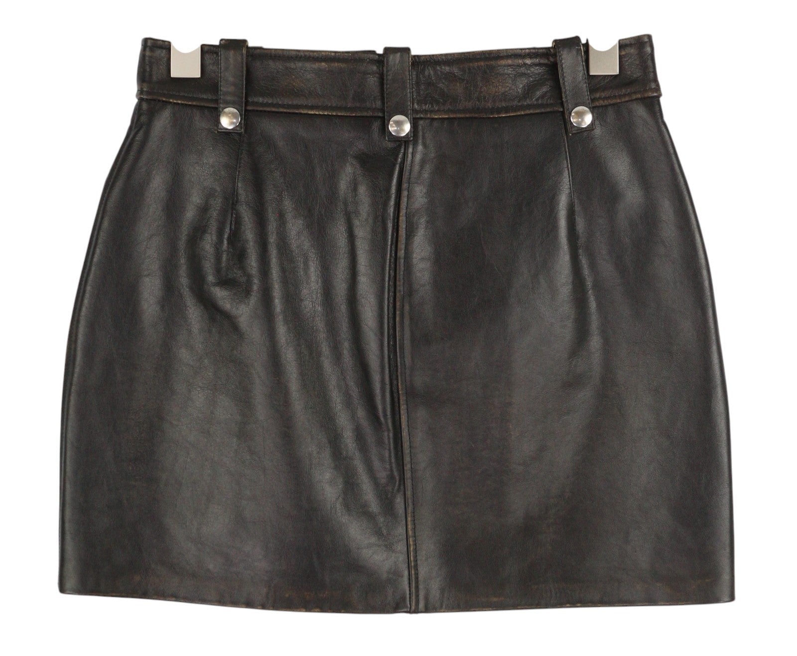 DIESEL L-Emilia Women Skirt W28 Black Cowhide Leather Aged Look Zip Fly RRP€395