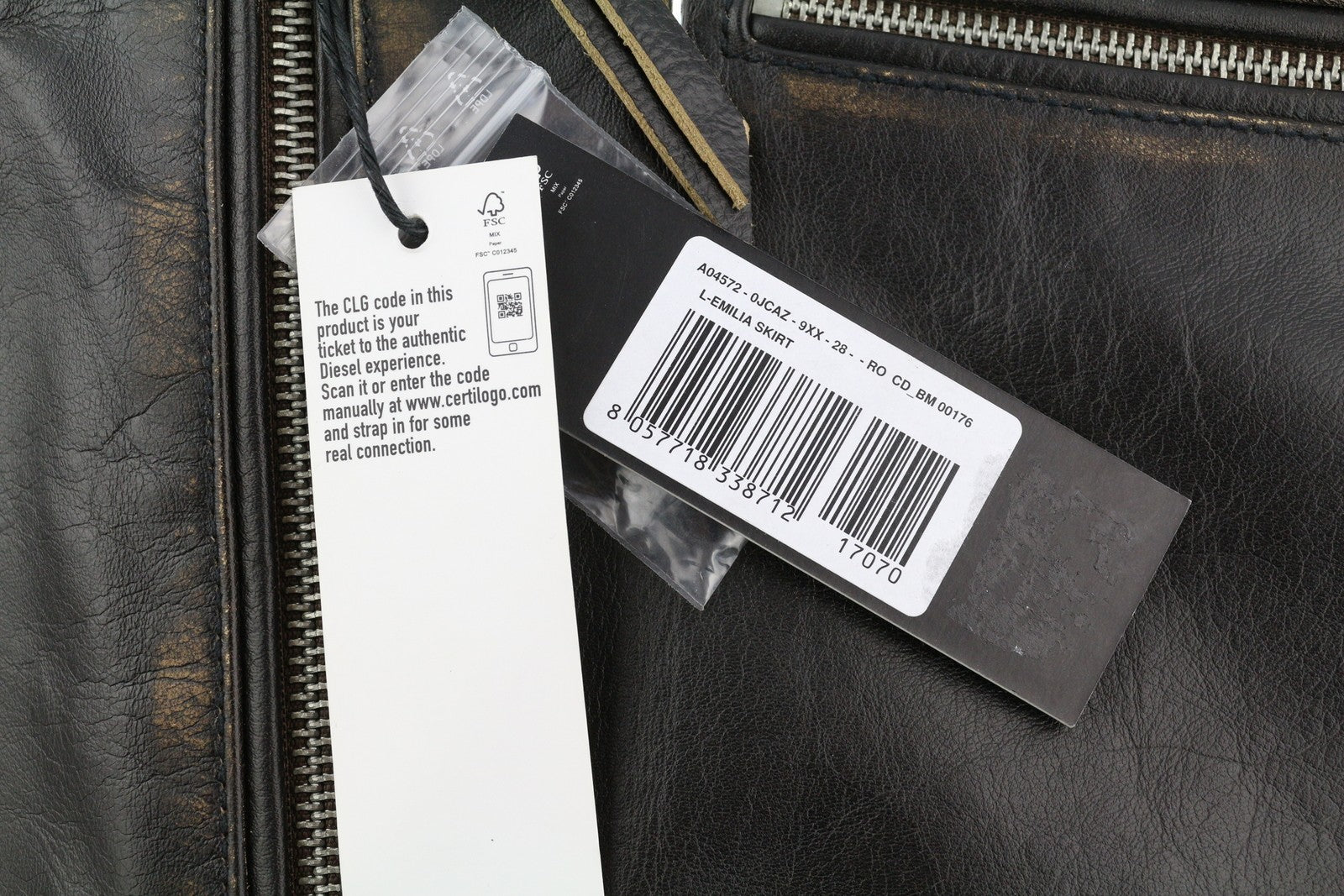 DIESEL L-Emilia Women Skirt W28 Black Cowhide Leather Aged Look Zip Fly RRP€395