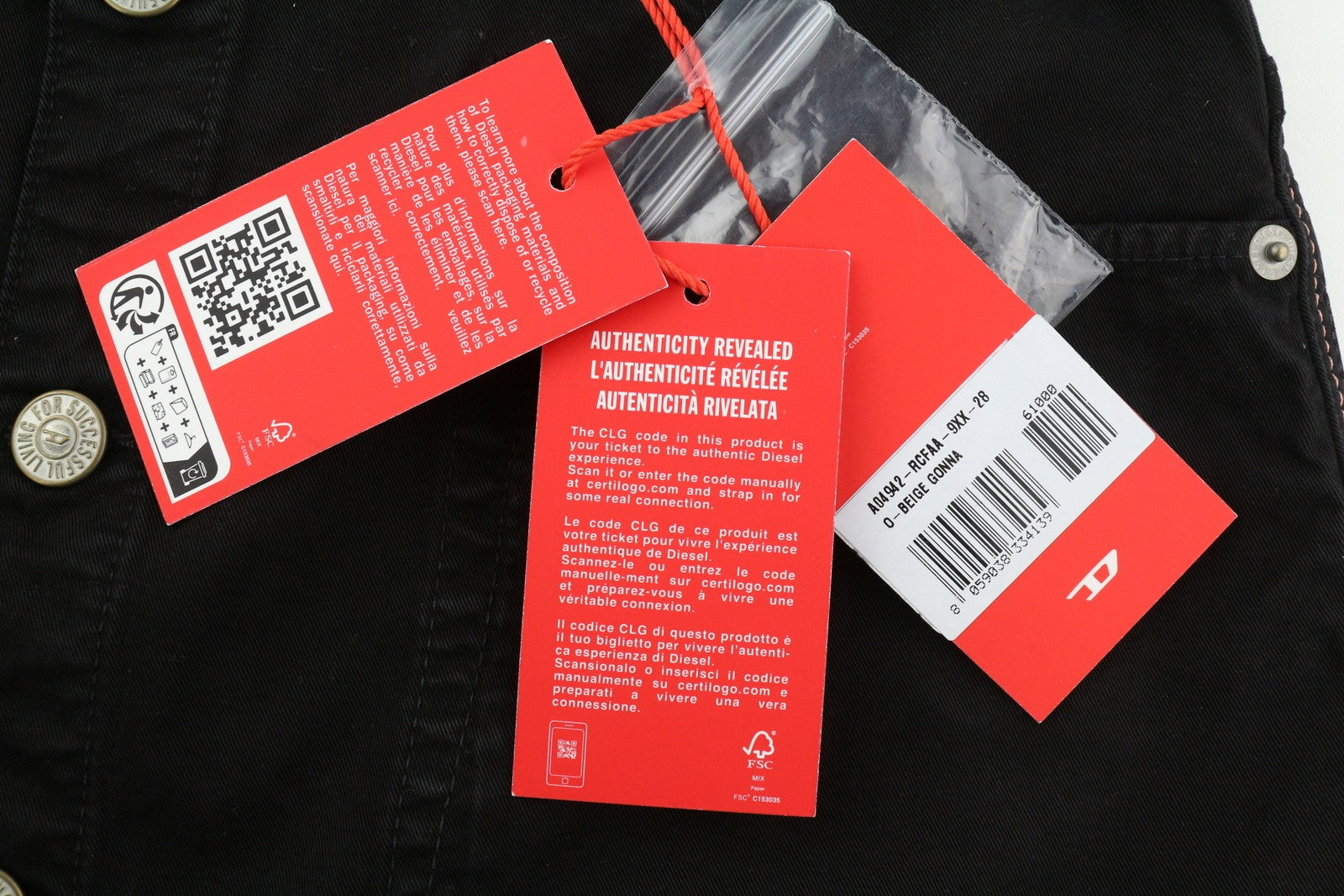 DIESEL O-Beige Women Skirt W28 Black Twill Buttoned Pockets Casual Mini RRP€150