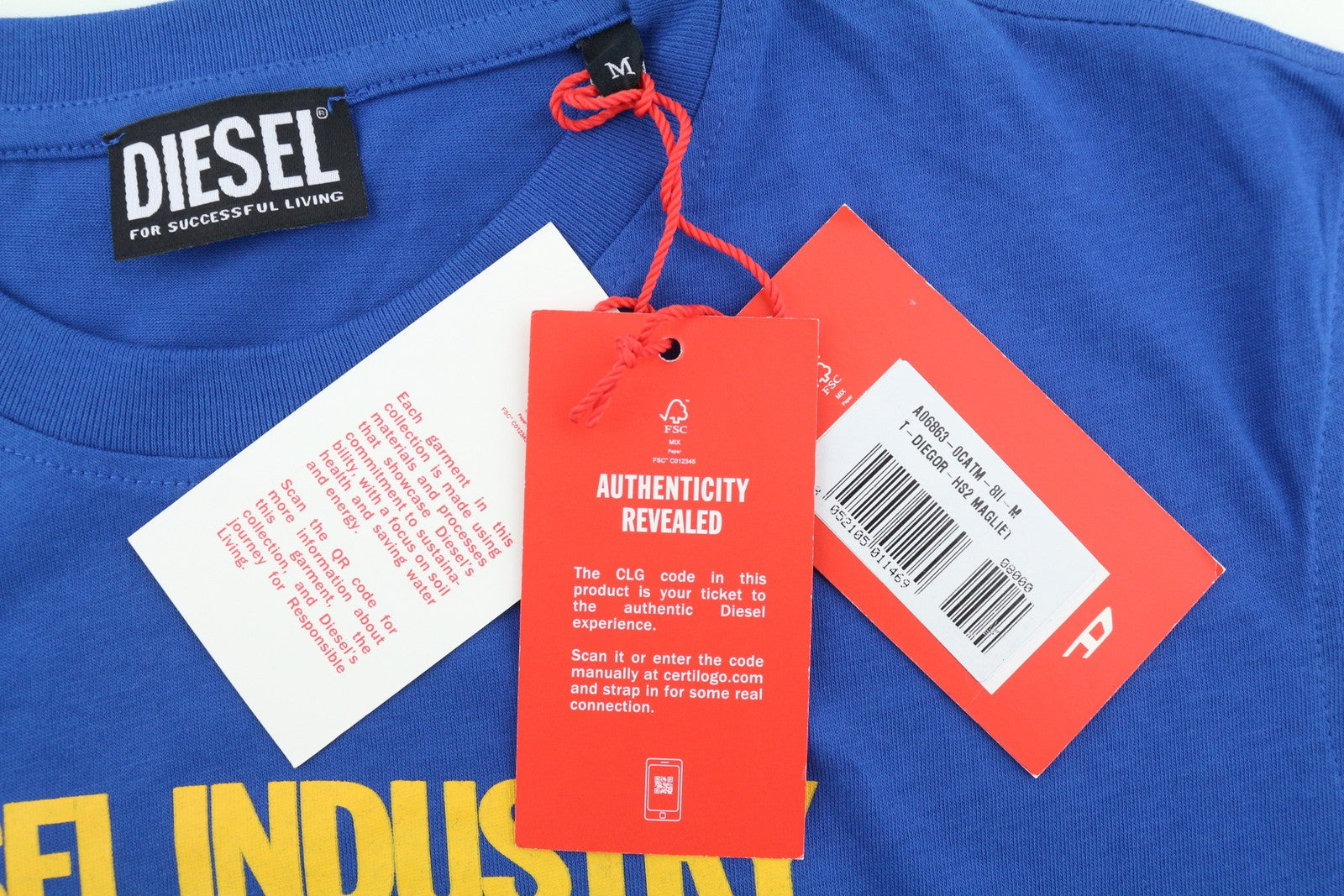 DIESEL T-Diegor-HS2 Men T-Shirt M Blue Short Sleeve Crew Neck Tricot Cotton