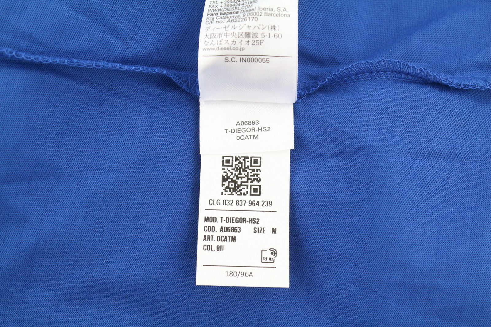 DIESEL T-Diegor-HS2 Men T-Shirt M Blue Short Sleeve Crew Neck Tricot Cotton