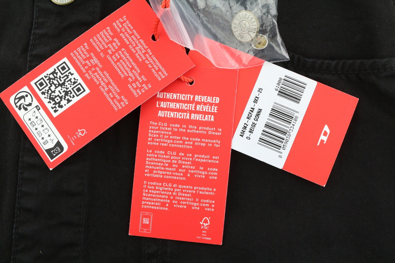 DIESEL O-Beige Women Skirt W25 Black Twill Buttoned Pockets Casual Mini RRP150