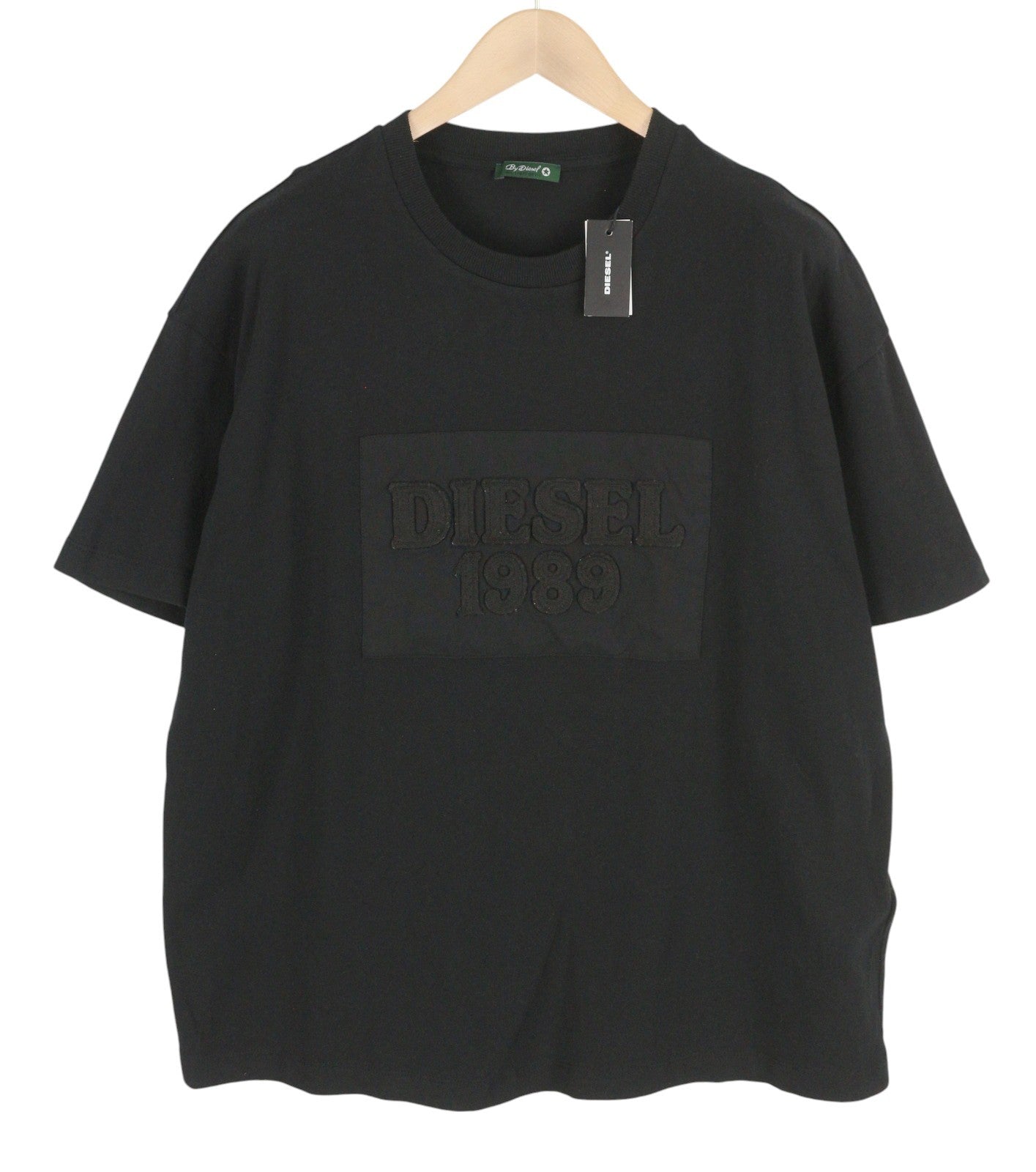 DIESEL D4D-20 Men T-Shirt L Black Short Sleeve Crew Patch Logo Tricot Cotton
