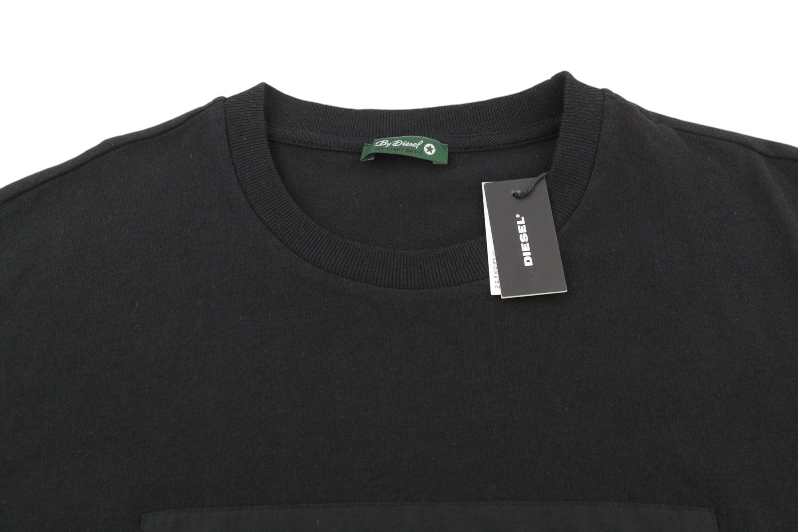 DIESEL D4D-20 Men T-Shirt L Black Short Sleeve Crew Patch Logo Tricot Cotton