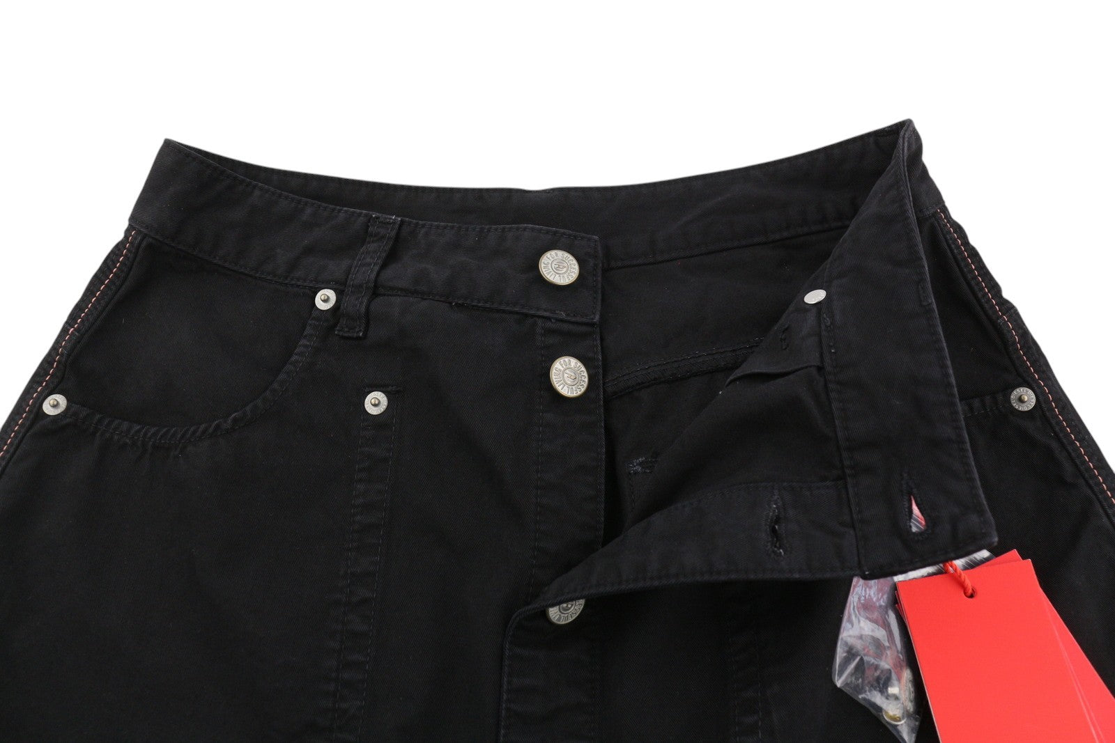 DIESEL O-Beige Women Skirt W30 Black Twill Buttoned Pockets Casual Mini RRP150