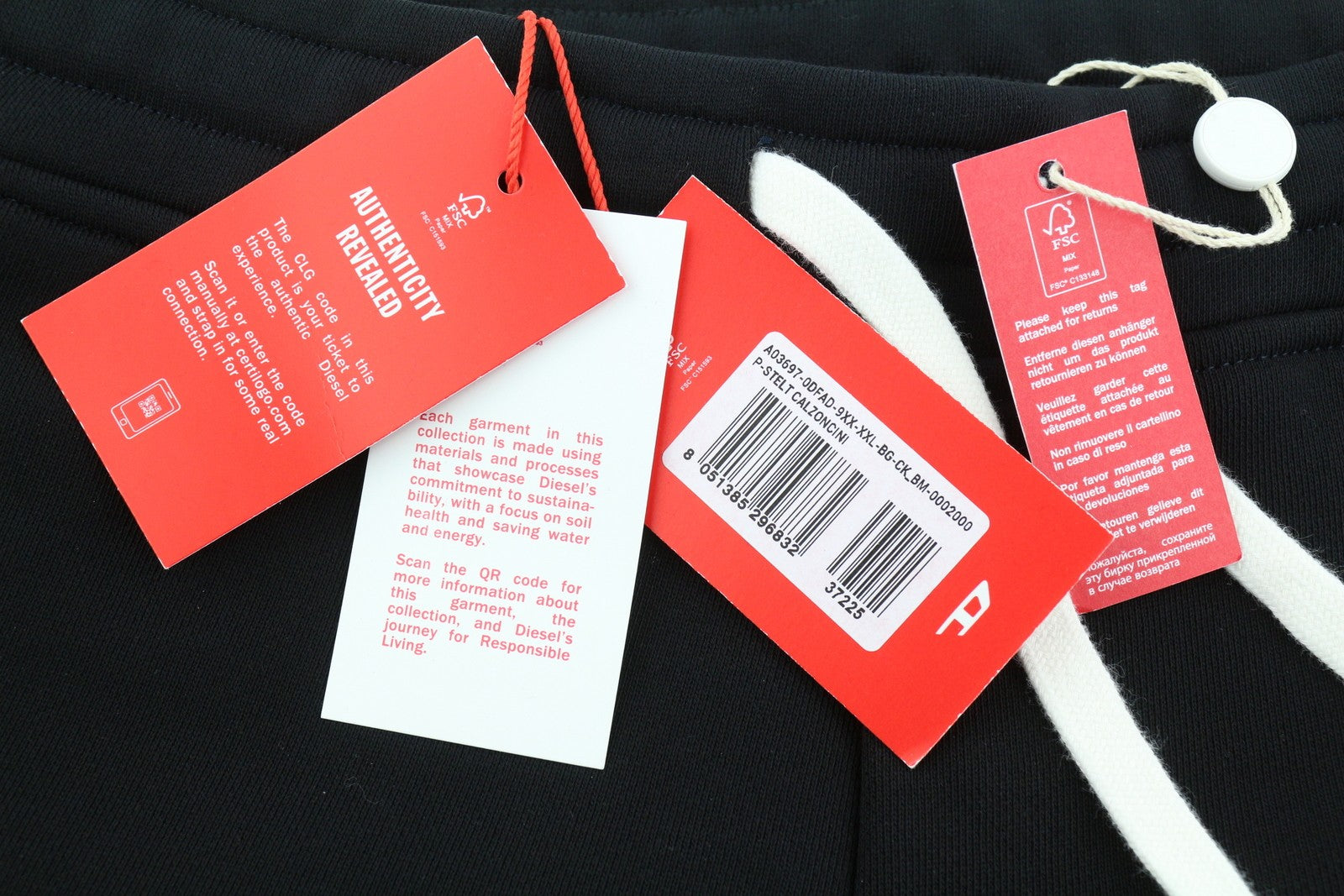 DIESEL P-Stelt Men Shorts 2XL Black Elastic Waist Pockets Sweat Tricot RRP€110