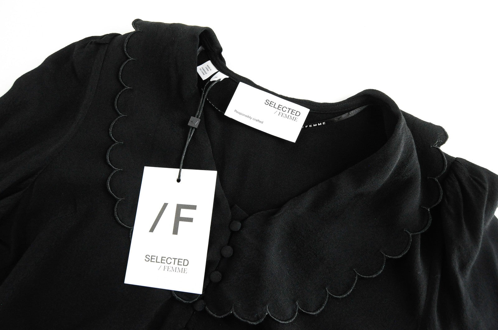 SELECTED Women Shirt EU34 Black Long Sleeved Button-Up Lightweight Collared