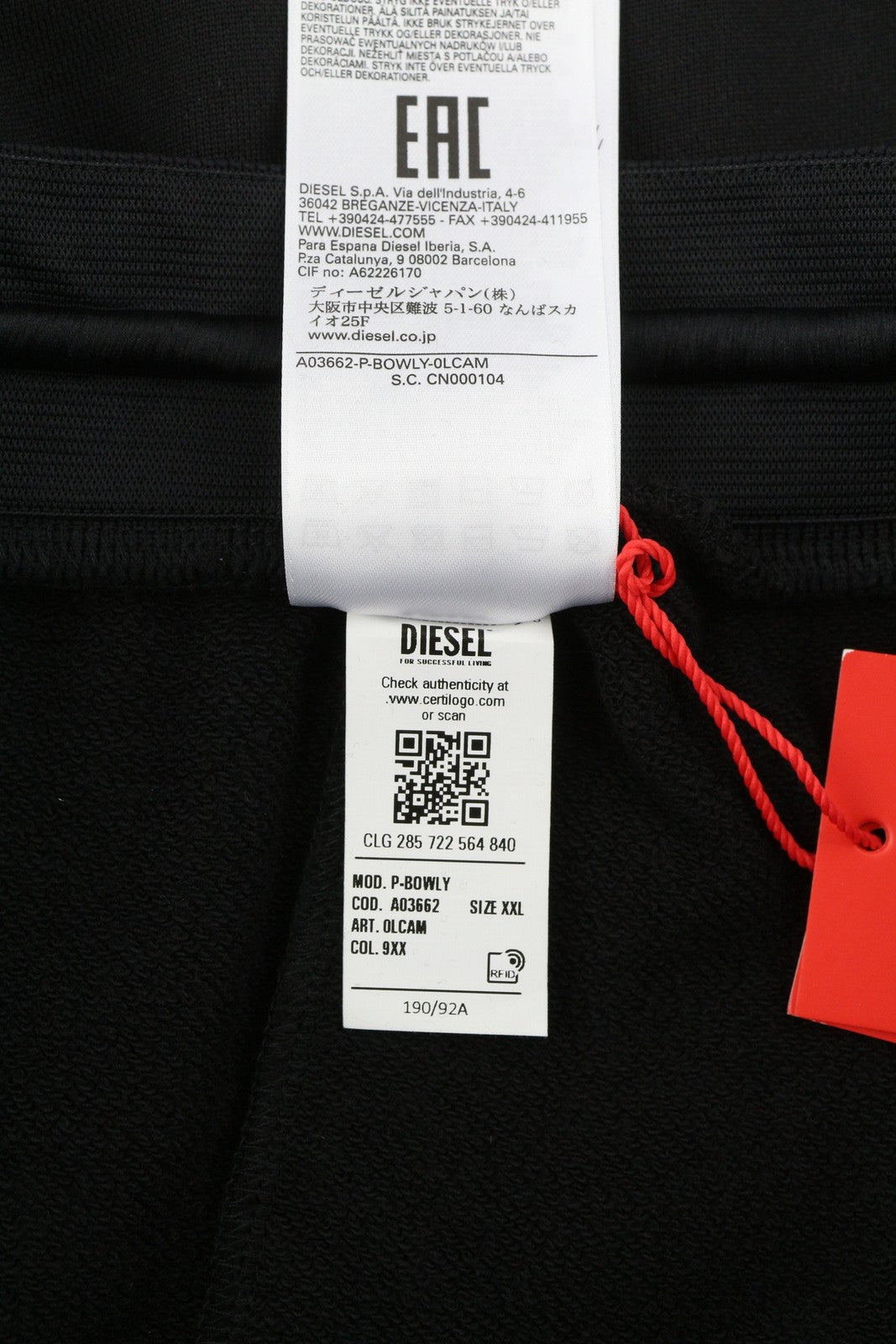 DIESEL P-Bowly Men Shorts 2XL Black Elastic Waist Pockets Tricot Sweat RRP€125