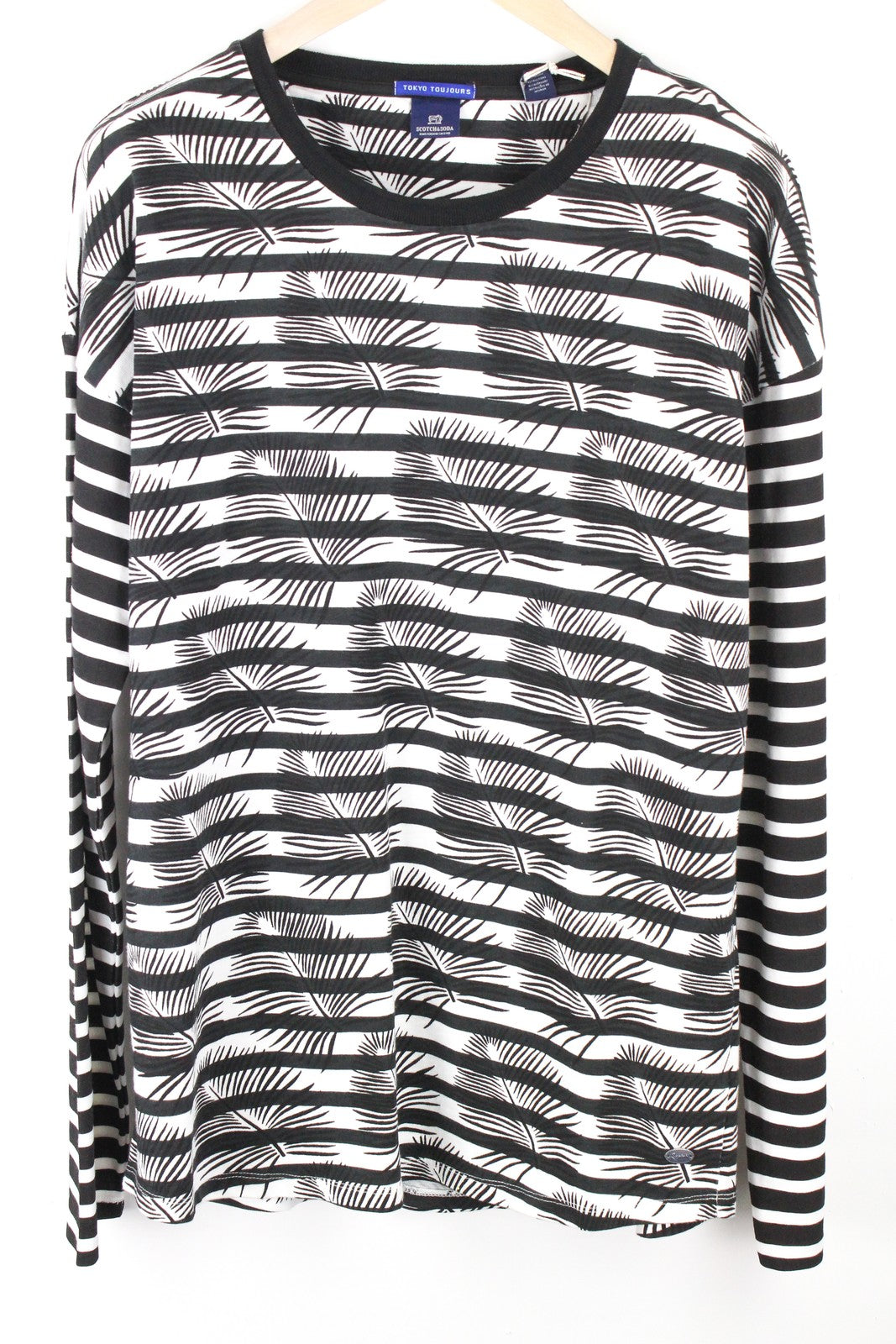 SCOTCH & SODA Ams Couture Men's M Black Cotton Anti Fit Stripe Print Tee