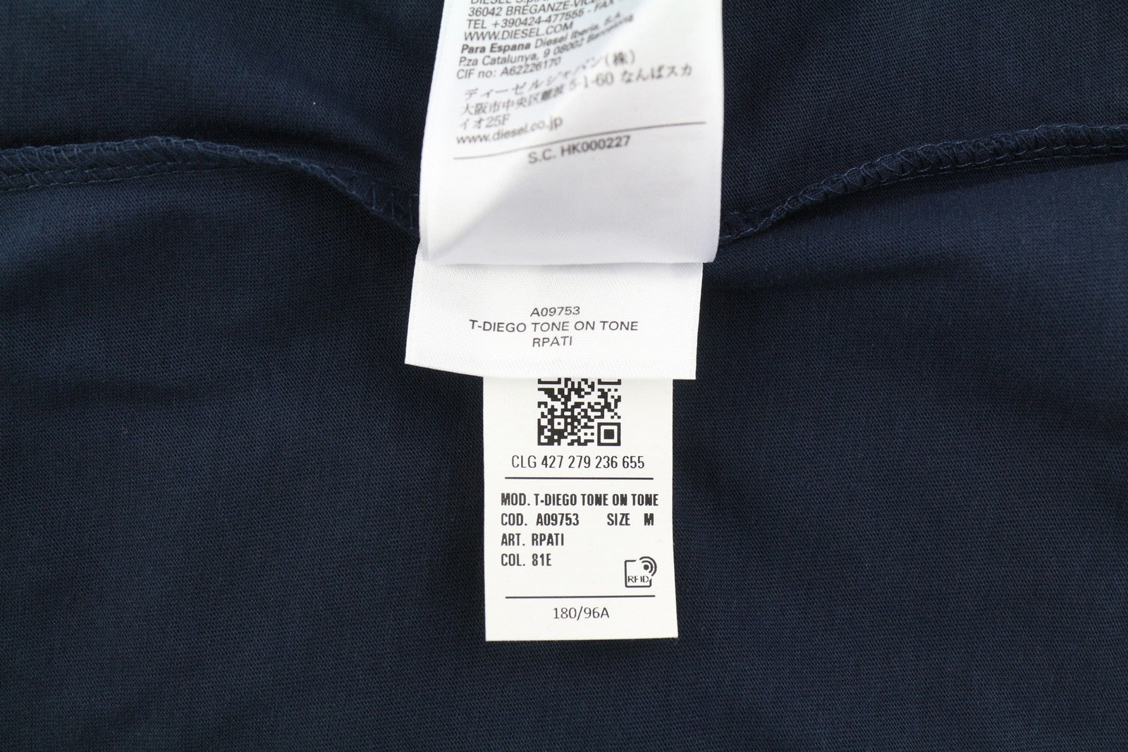 DIESEL T-Diego Tone On Tone Men T-Shirt M Dark Blue Short Sleeve Crew Neck Logo