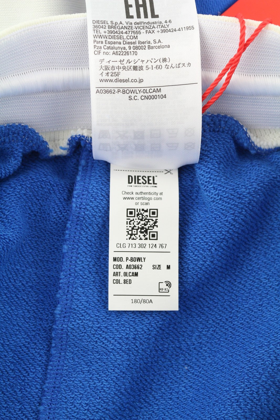 DIESEL P-Bowly Men Shorts M Blue Elastic Pockets Tricot Sweat Strap RRP€125