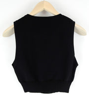 WHO WHAT WEAR Women Top XL Black Sleeveless Plain Cropped Round Neck Casual