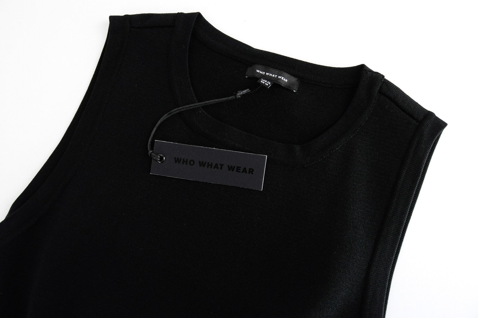 WHO WHAT WEAR Women Top XL Black Sleeveless Plain Cropped Round Neck Casual