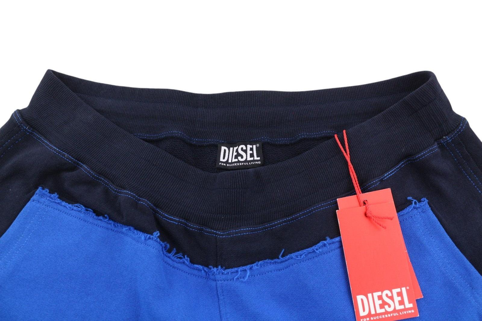 DIESEL P-Mustin Men Shorts L Blue Printed Sweat Elastic Waist Pockets RRP€125