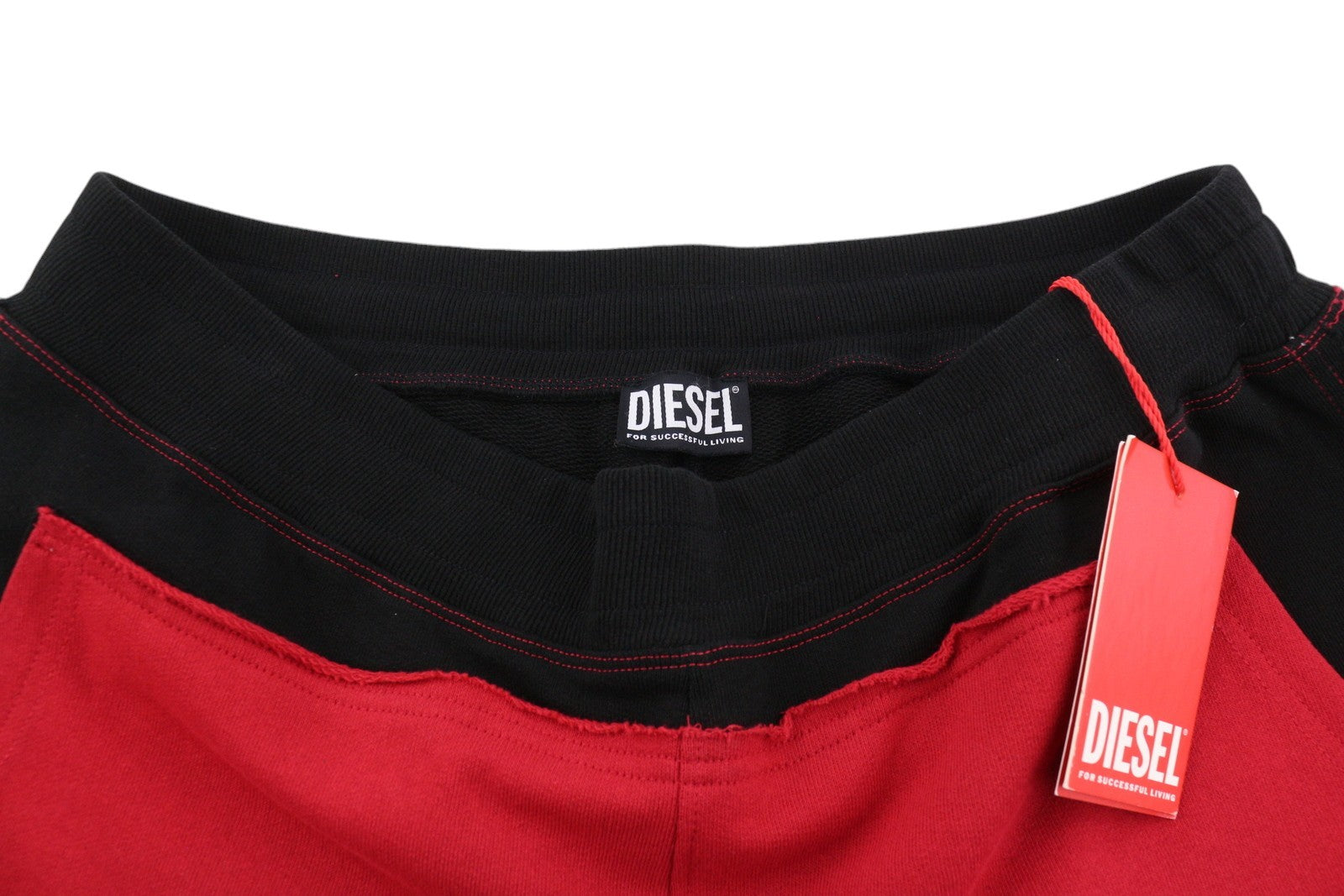 DIESEL P-Mustin Men Shorts L Red Printed Sweat Elastic Waist Pockets RRP€125