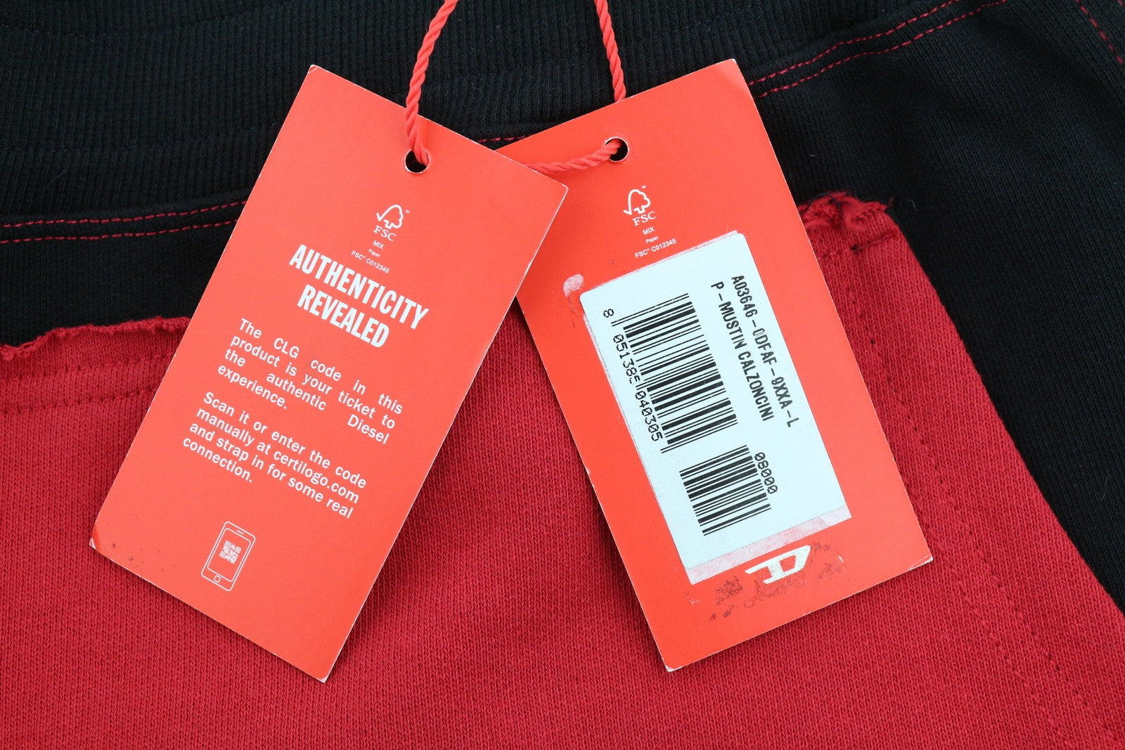 DIESEL P-Mustin Men Shorts L Red Printed Sweat Elastic Waist Pockets RRP€125