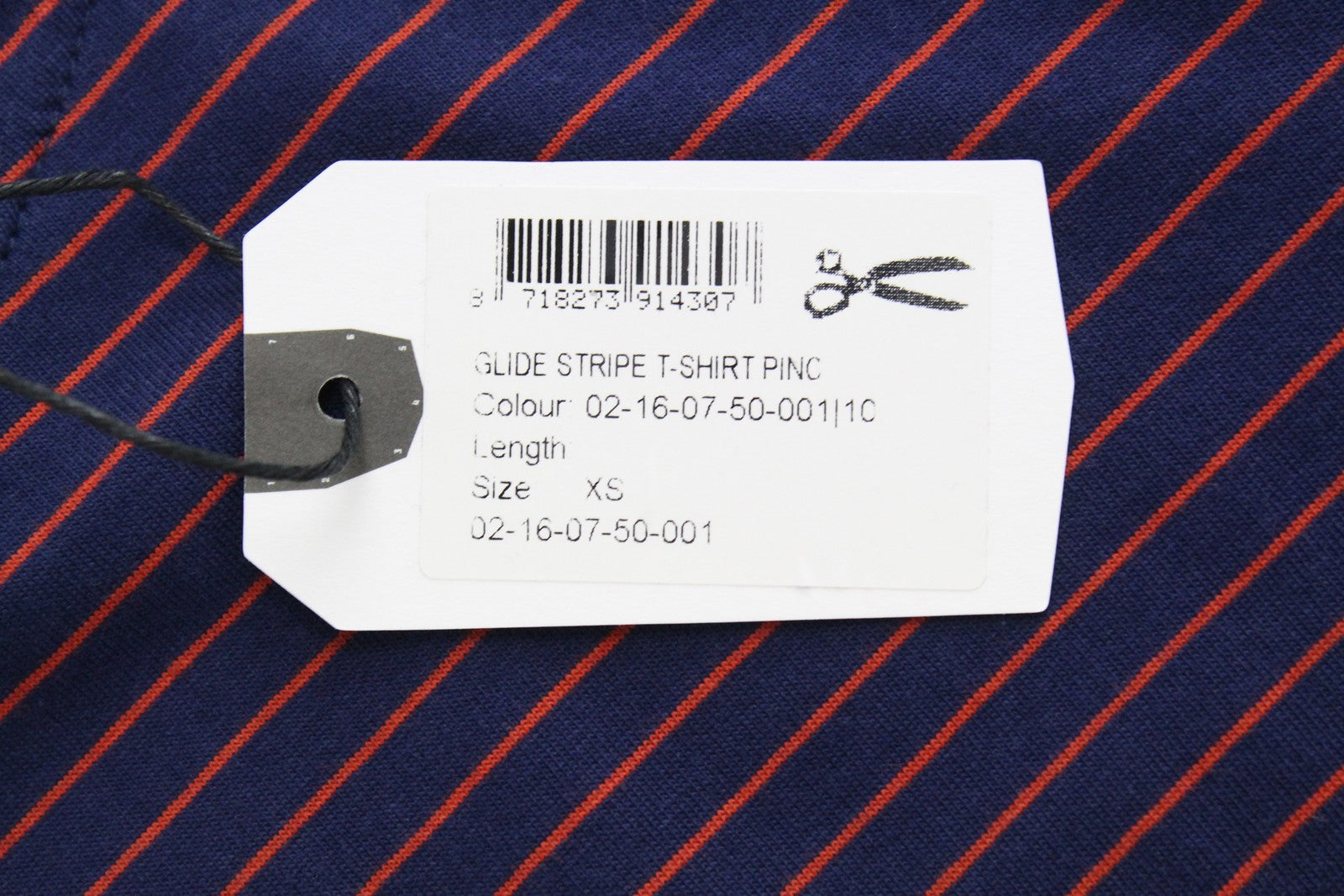 DENHAM Glide Women's XS Navy Cotton Long Sleeve T-Shirt with Red Stripes