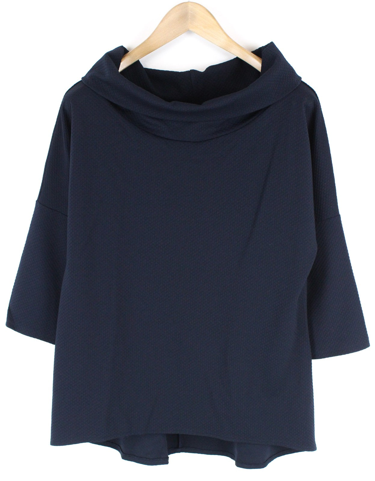 INFINITE YOU Women Pullover Top L/XL Navy 3/4 Sleeve Stretch Roll Neck Casual